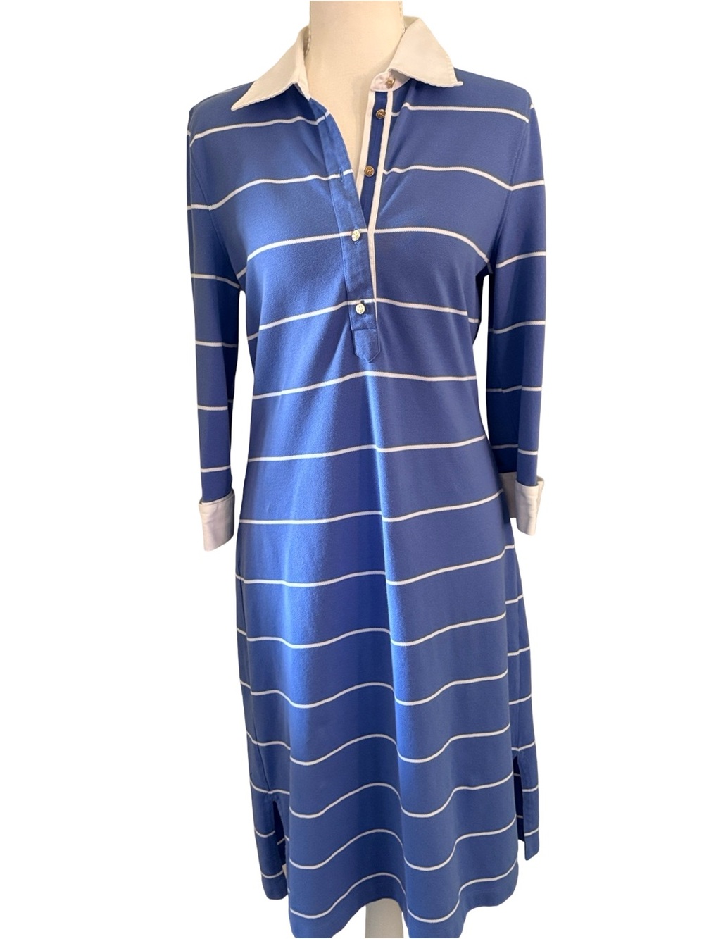 Brooks Brothers Blue and White Striped Long Sleeve Polo Dress Size Medium - Picture 4 of 10